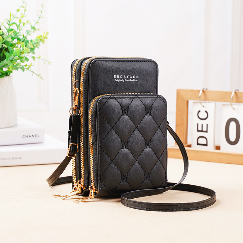Picture of New Mobile Phone Bag Women's Korean-style Fashionable Multifunctional Crossbody Shoulder Bag Three-layer Zipper Solid Color Simple Mini Wallet