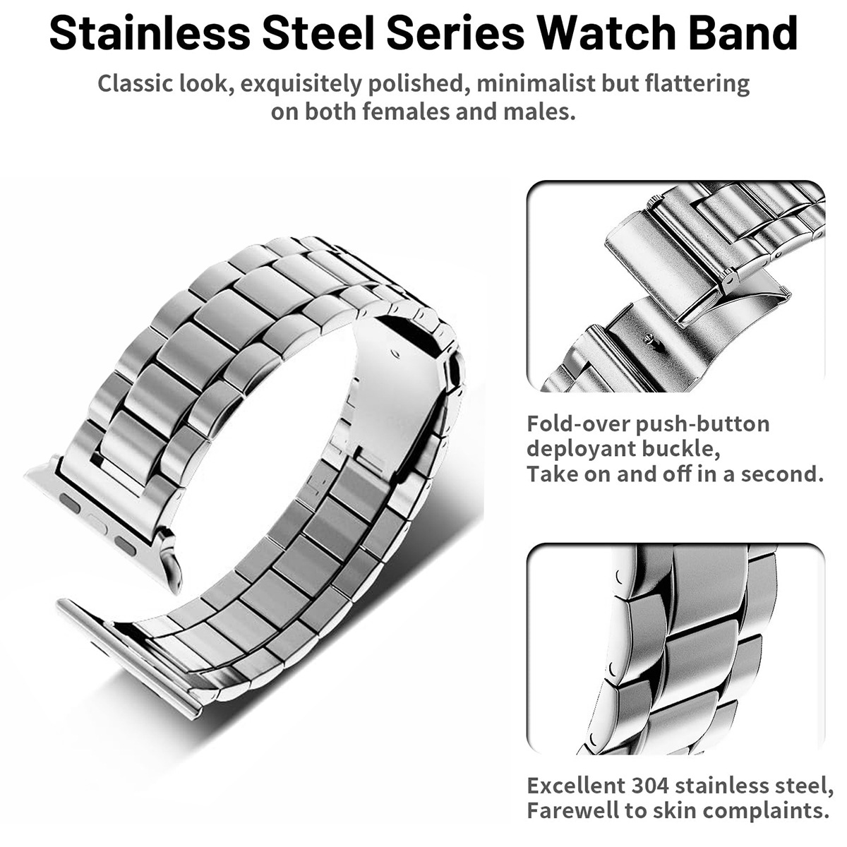 Picture of Suitable for Apple Watch Solid Stainless Steel Three-Bead Metal Business Strap