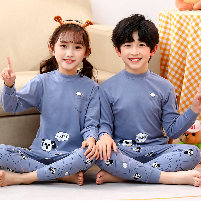 Picture of New Children's Cotton Home Clothes for Boys and Girls Autumn Clothes Large, Medium and Large Children's Middle Collar Thermal Underwear Suit Autumn Clothes Long Johns