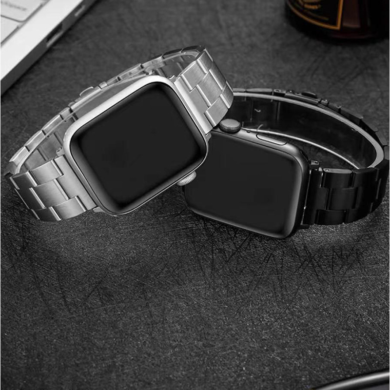 Picture of Suitable for Apple Watch Solid Stainless Steel Metal Small Waist Three-Bead Elastic Detachable Strap