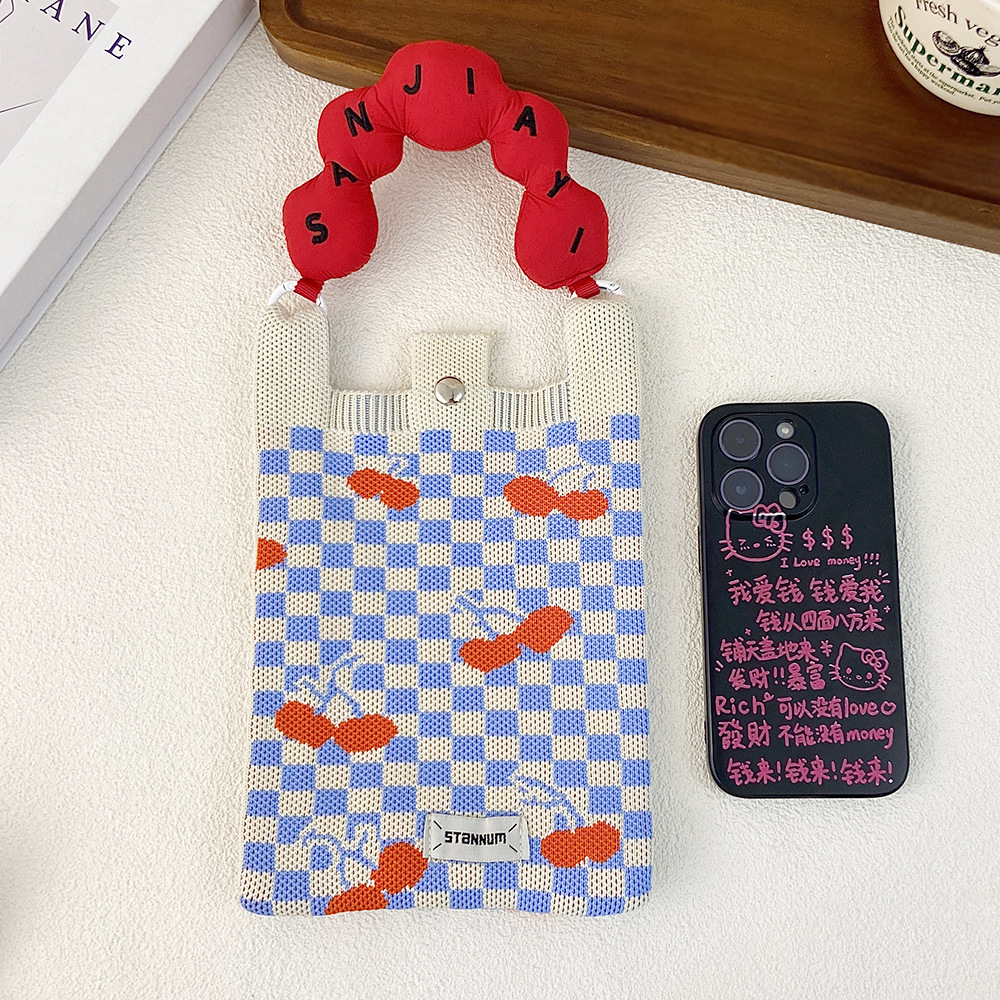 Picture of Cartoon Knitted Mobile Phone Bag Korean Style All-match Crossbody Bag Small Portable Student Coin Purse Single Shoulder Hand Bag