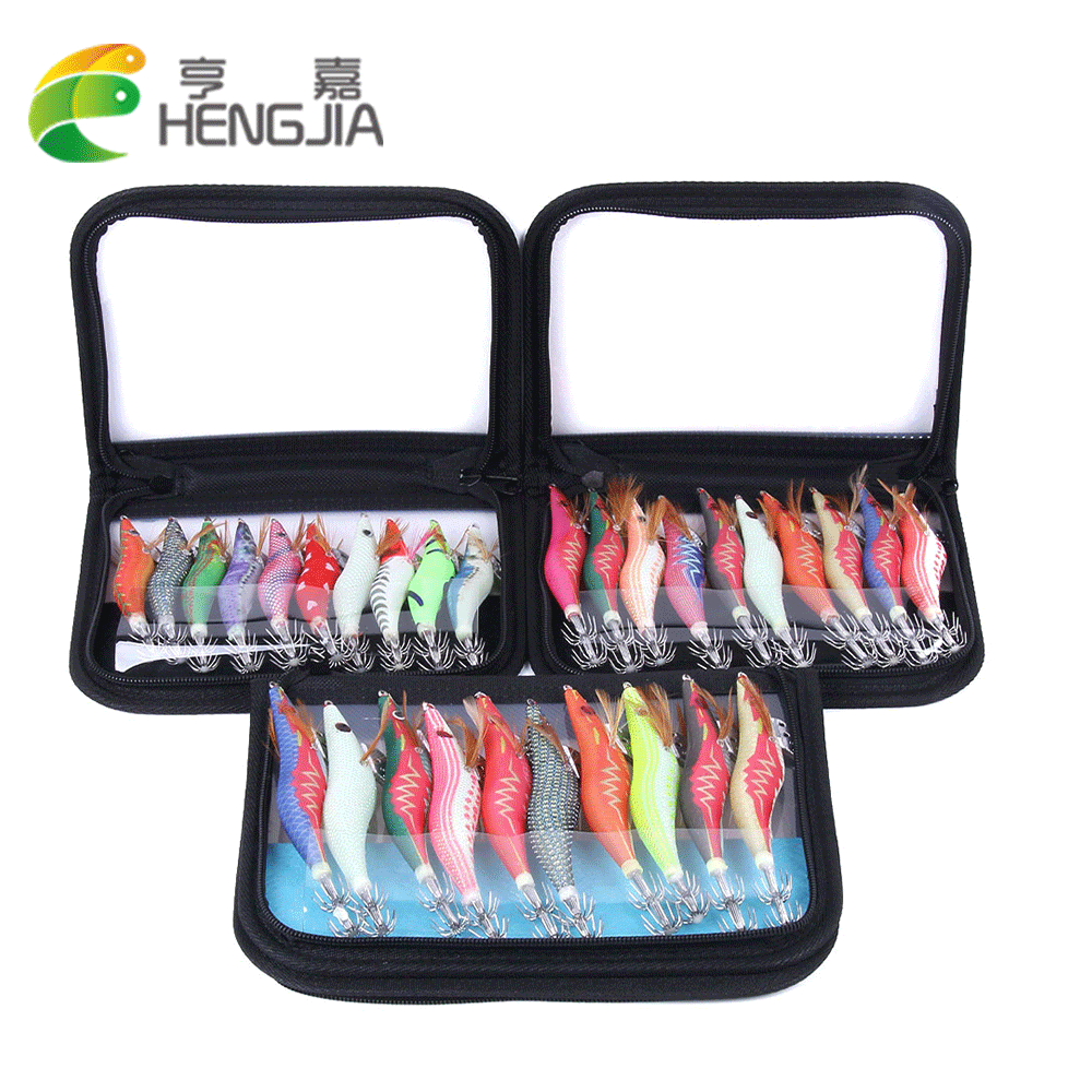 Picture of Hengjia/Hengjia 2.5 # 3.0 # 3.5 # Glow-In-The-Dark Simulated Shrimp Squid Needles Set of 10 Boxed Wooden Shrimp Wholesale