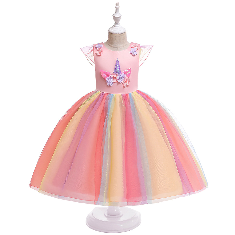 Picture of 2025 Small and Medium-Sized Kidsren's Princess Dress Mesh Dress European and American Amazon Unicorn New Girls Dress Wholesale