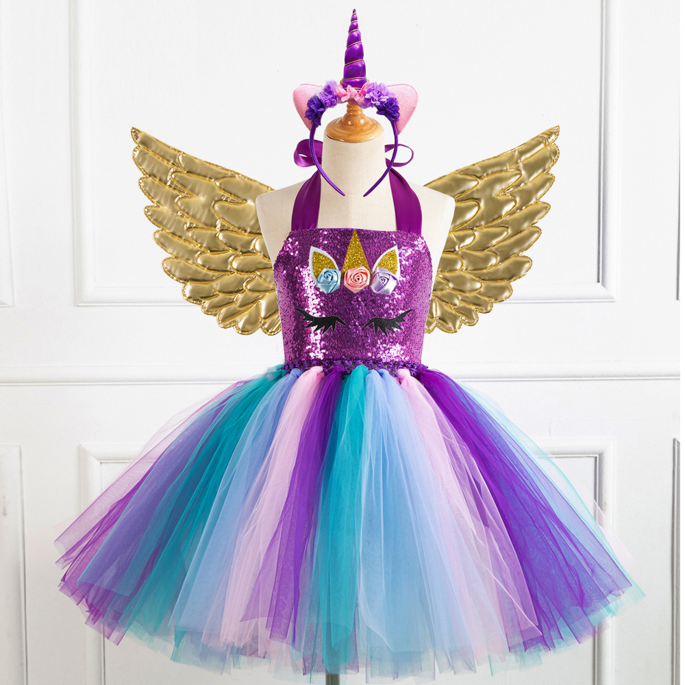 Picture of European and American Children's Clothing Sequin Mesh Handmade Girl's Dress Children's Performance Dress Princess Dress One-Corner Headwear