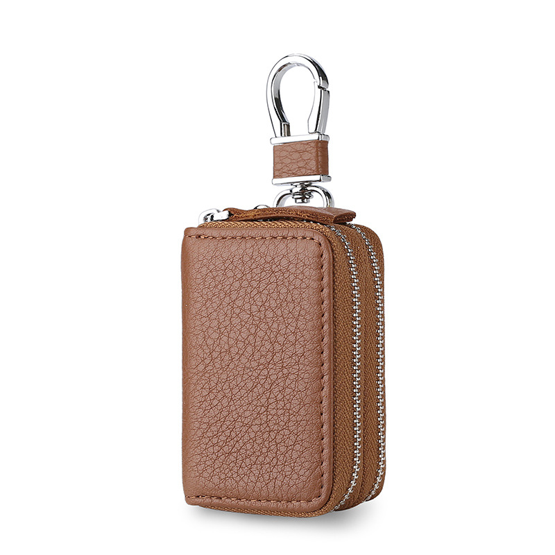 Picture of First layer cowhide double zipper car key bag leather key bag source factory wholesale waist hanging key chain men