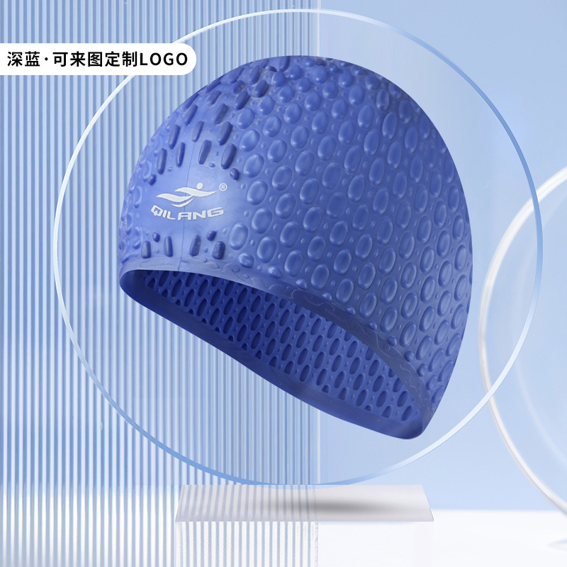 Picture of Vernon adult swimming cap silicone waterproof men's and women's water drop cap custom logo high elastic long hair ear protection large swimming cap