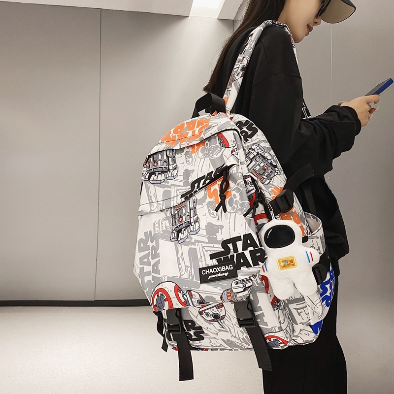 Cross-border fashion cool letters graffiti color contrast large capacity Senior high school junior high school student schoolbag 24 new all-match backpack