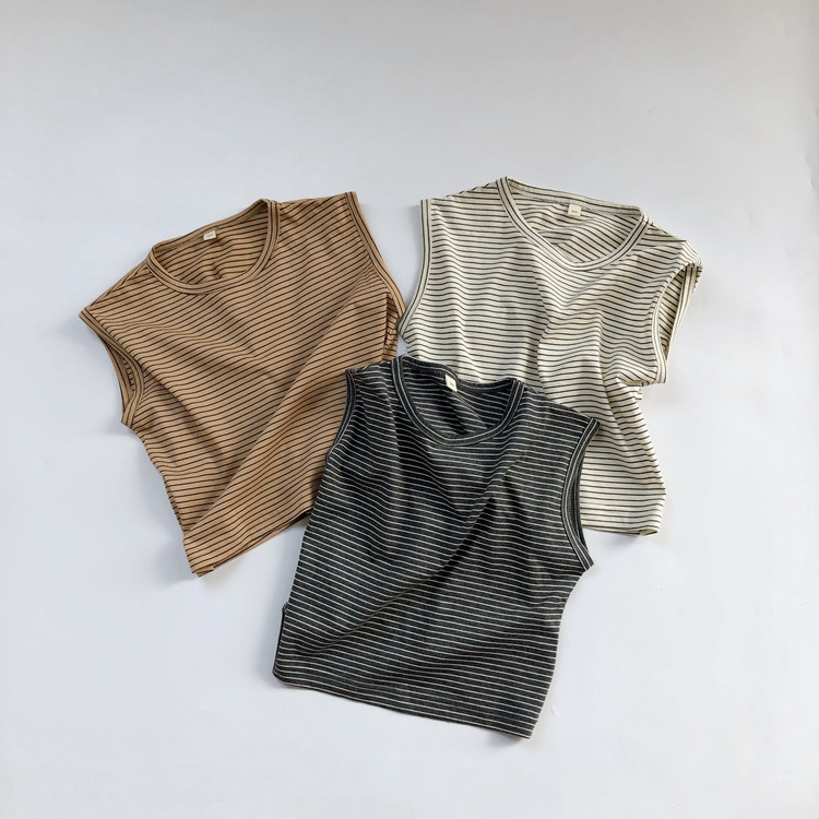 Picture of Korean Style Children's Vest Waistcoat Summer New Baby Boys and Girls Loose Crewneck Striped Knitted Vaistcoat Western Style Waistcoat