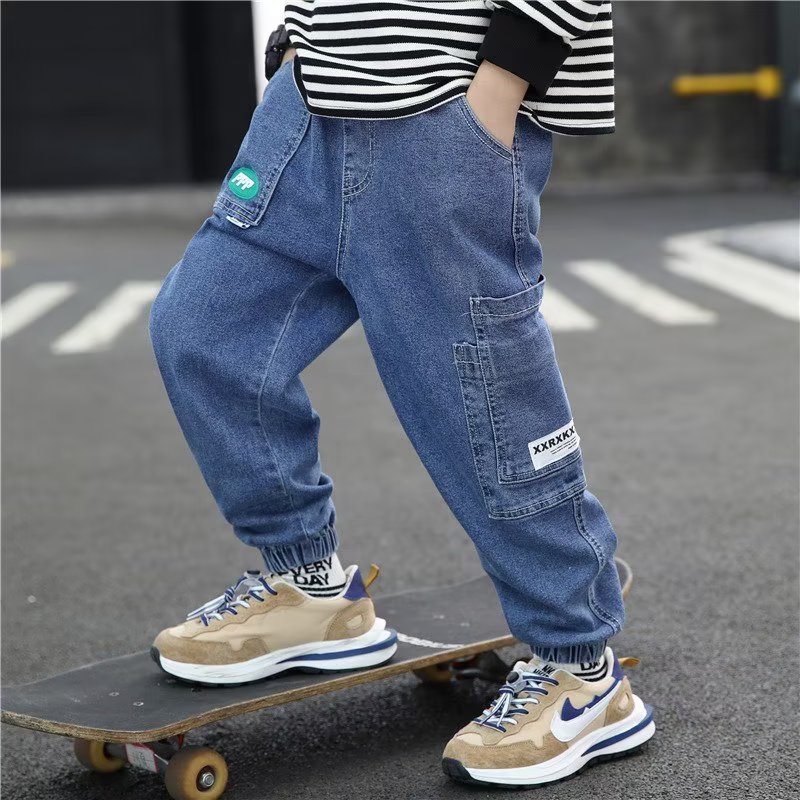 Fashionable Jeans Stylish Fashionable Boys Lazy Autumn New Simple Children's Wear Mid-waist Cropped Pants All-match Artistic