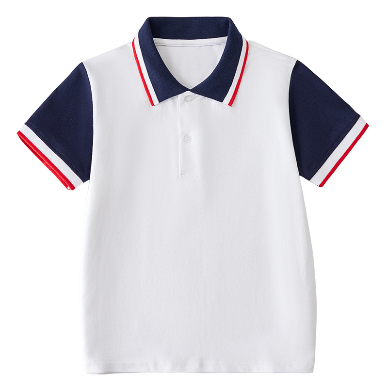Picture of Summer Boys' Short-sleeved Polo Shirt School Uniform for Primary and Secondary School Students Children's White Lar T-shirt Girls' Graduation Class Dress