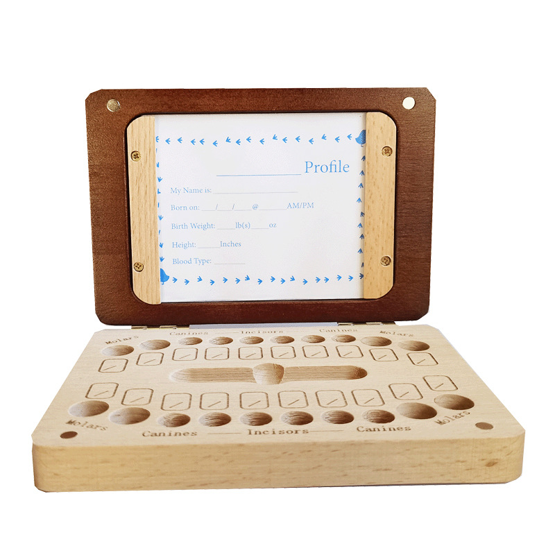 Picture of Wooden cross-border children's boys and girls English photo frame large baby teeth box baby fetal hair baby teeth storage box