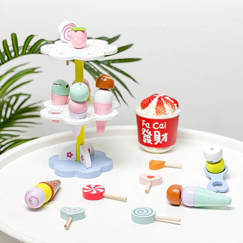 Picture of Wooden Imitation Ice Cream Children's Ice Cream Shop Toys Boys and Girls Baby Play Home Ice Cream Kitchen Building Blocks