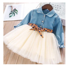 Picture of Autumn New Korean Style Girls' Dress Small and Medium-sized Children's Fashionable Long-sleeved Denim Vessel Skirt Polka Dot Belt Skirt 2208