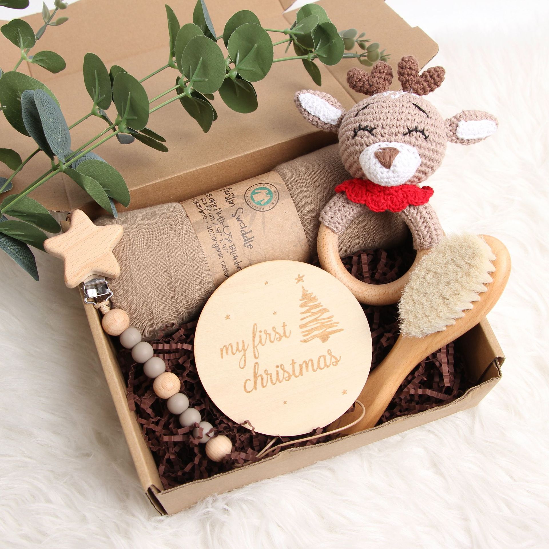 Picture of Baby Shower Gift Rattle Set Cotton Toy Pacifier Clip Blanket