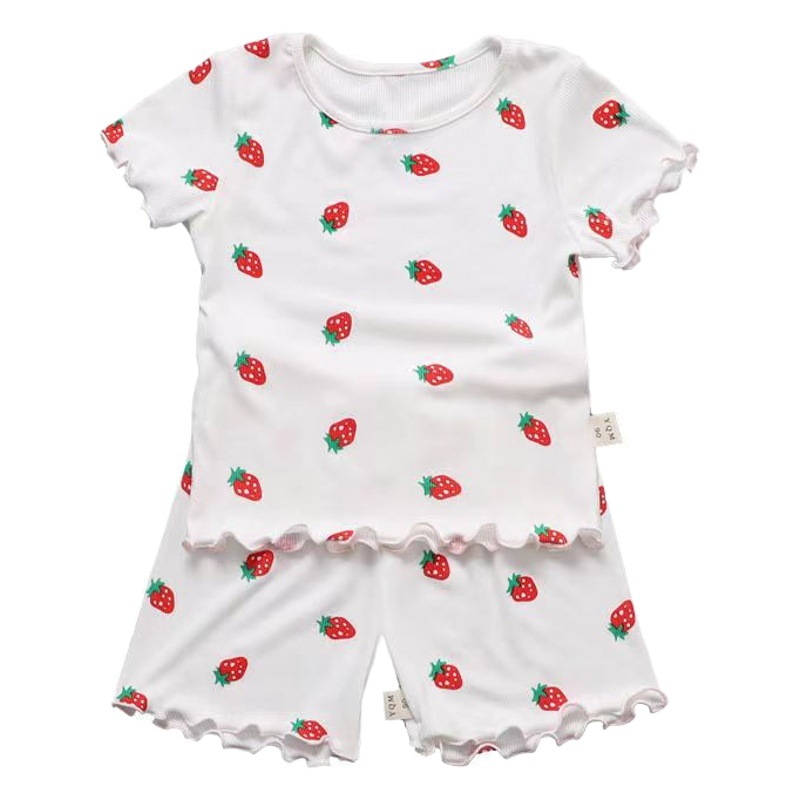 Ice Silk Summer New Girls' Outer Wear Short Sleeve Floral suit Baby Summer Two-piece Korean Style Pajamas