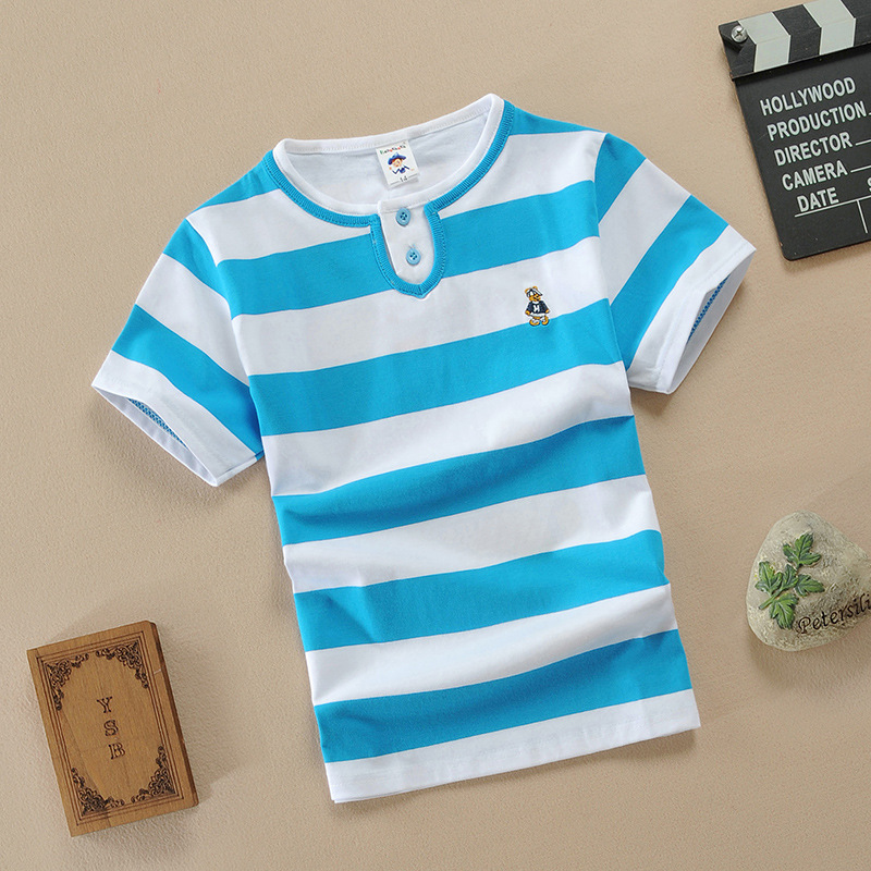 Picture of Barabbi bala children's cotton T-shirt children's summer short-sleeved shirt double collar round neck striped T-shirt