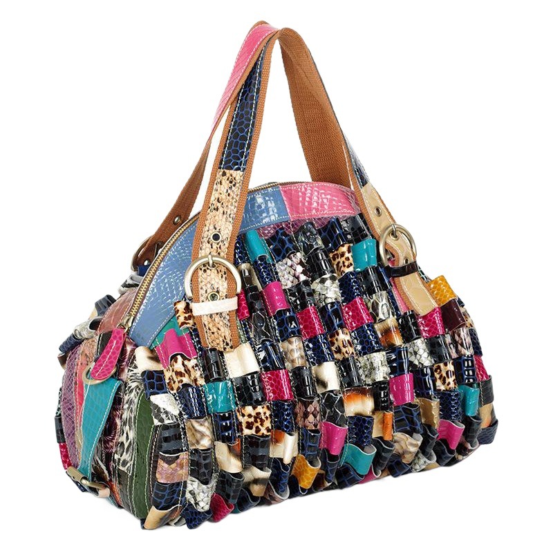 Cross-border European and American Trendy Bag Genuine Leather Cowhide Bag Colorful Contrast Snake Pattern Women's Bag Handbag Shoulder Crossbody Women's Bag