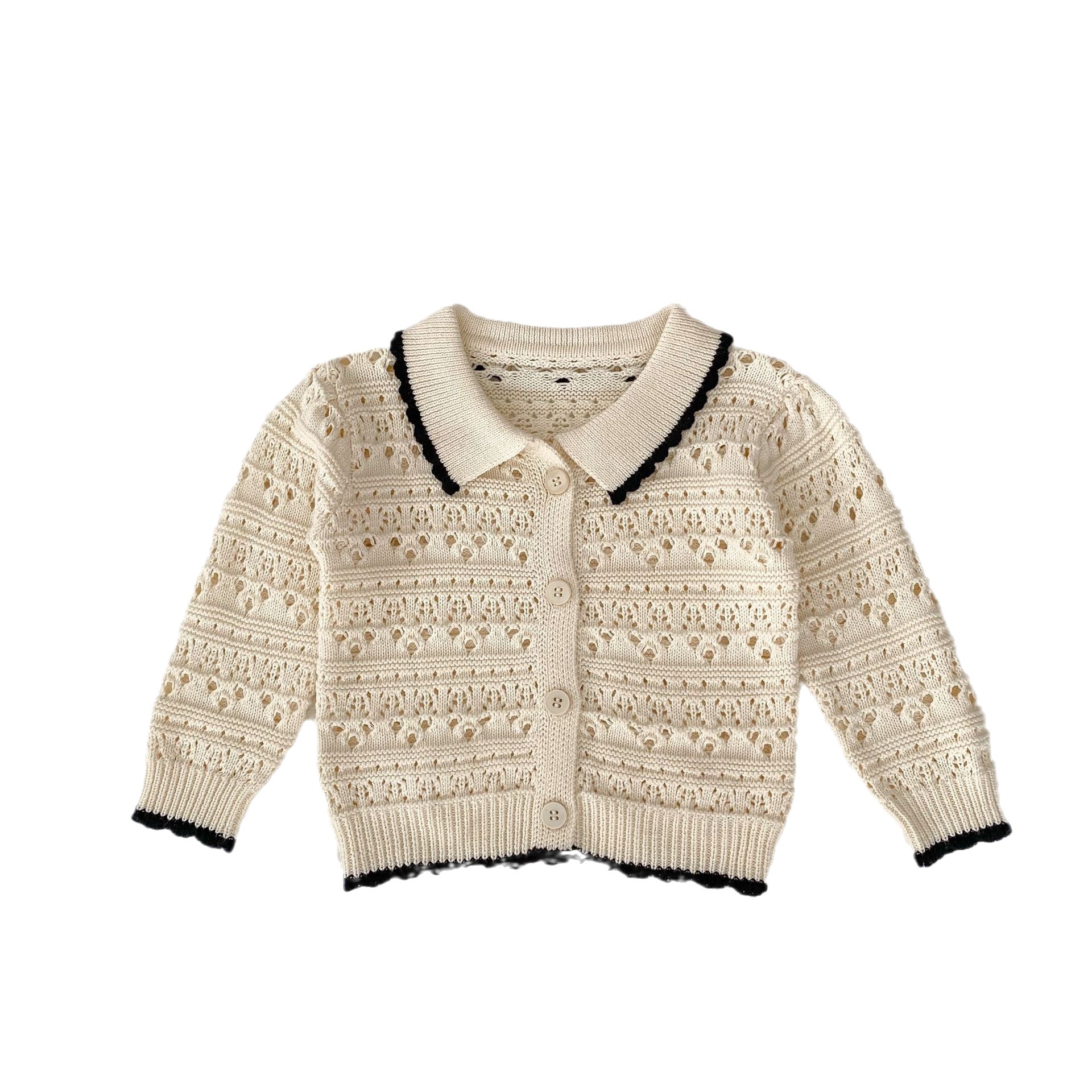 Picture of 2024 Spring Girls Baby Style Long Sleeve Cardigan Infant and Toddler Small Fragrance Lapel Knitted Hollow Sweater Jacket
