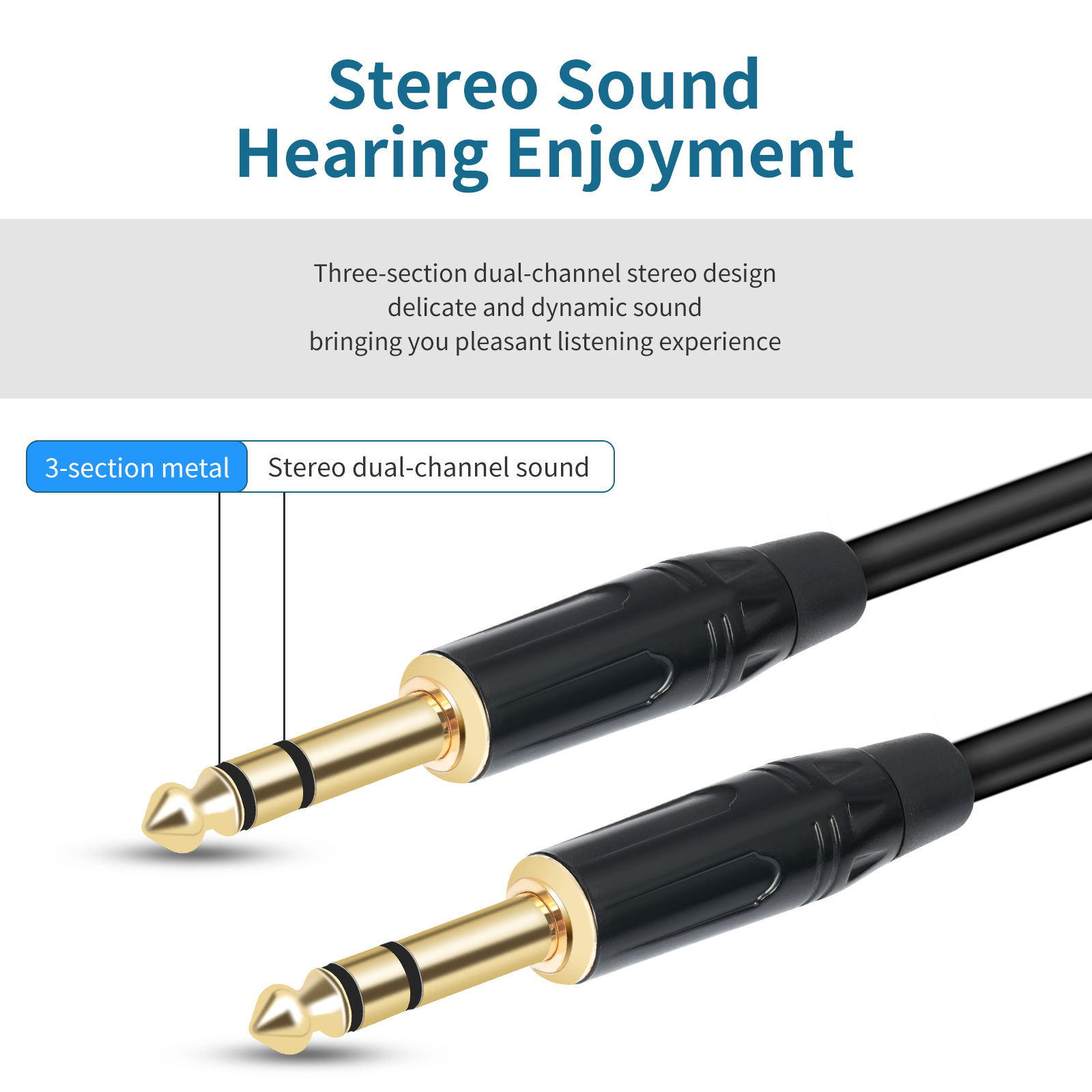 Picture of Cross-border metal gold-plated plug stereo 6.35mm TRS male-to-male 1/4 guitar mixer audio cable