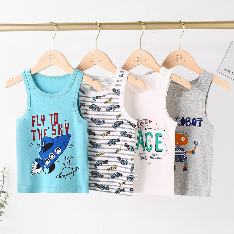 Picture of Children's Pure Cotton Vest Printed Ribbed Boys and Girls Summer Thin Sports Sling Outer Wear Bottoming Intimates for Small and Medium-Sized Kidsren