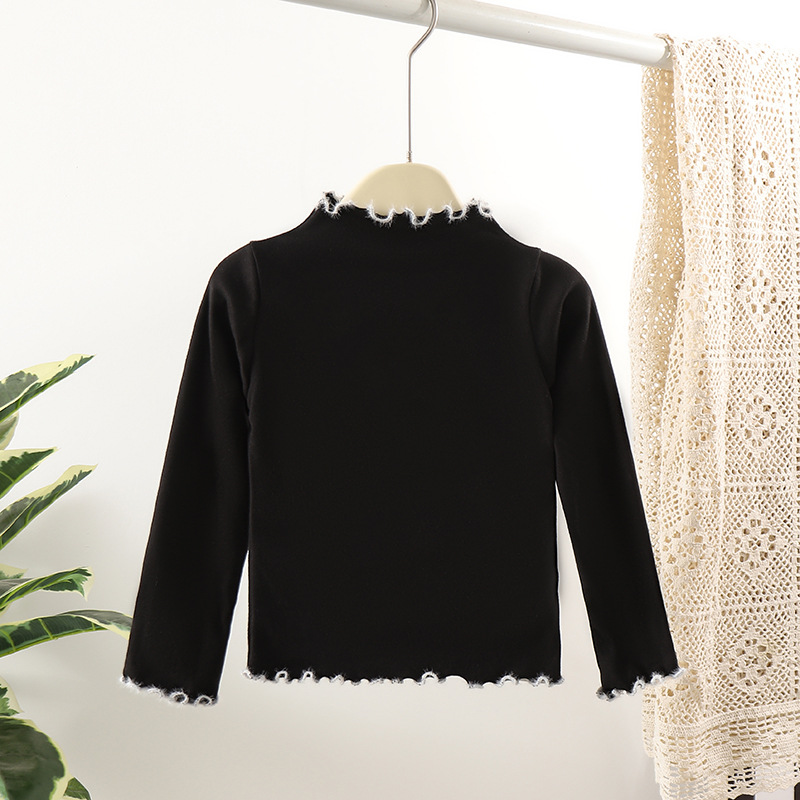 Picture of 2023 autumn and winter New de Velvet girls' bottoming shirt color matching wooden ear Western style baby warm girls' inner top