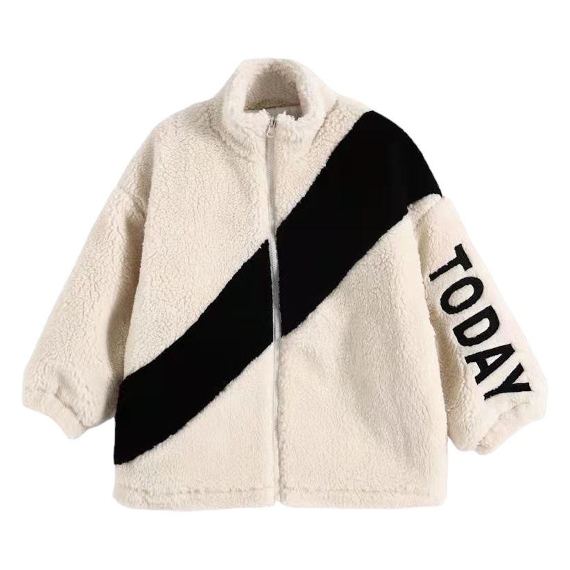 Children's Clothing Winter Girls' Lamb Velvet Coat fleece-lined Thickened Long-sleeved Zipper Collar Warm Sweatshirt for Middle and Large Children