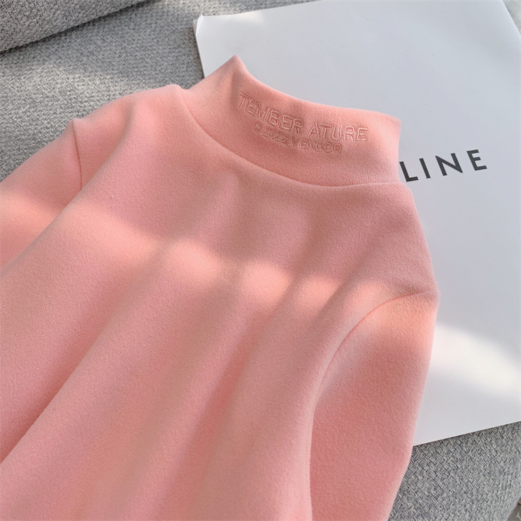 Picture of Autumn and Winter Girls' Base Shirt Velvet Small and Medium-sized Children's Girls' Baby Half-high Collar T-shirt Top Children's Western-style Warm Shirt