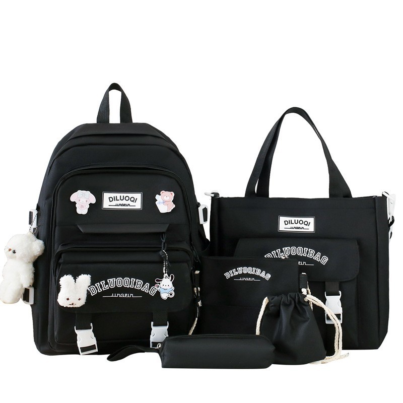 Picture of Cross-Border Hot-Selling Schoolbag Five-Piece Set Korean Version Junior High School Large-Capacity Student Backpack Small Fresh and Simple Backpack