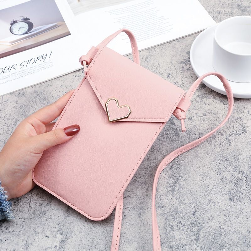 Picture of 2023 New Student Mini Crossbody Women's Bag Women's Heart-Shaped Decorative Transparent Touch Screen Casual Retro Mobile Phone Bag