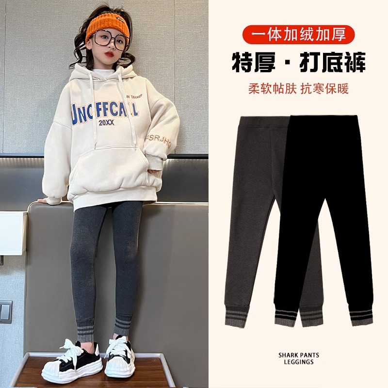 Picture of Girls' fleece-lined leggings autumn and winter outer wear children's pants winter one-piece velvet thickened medium and big children tight warm pants