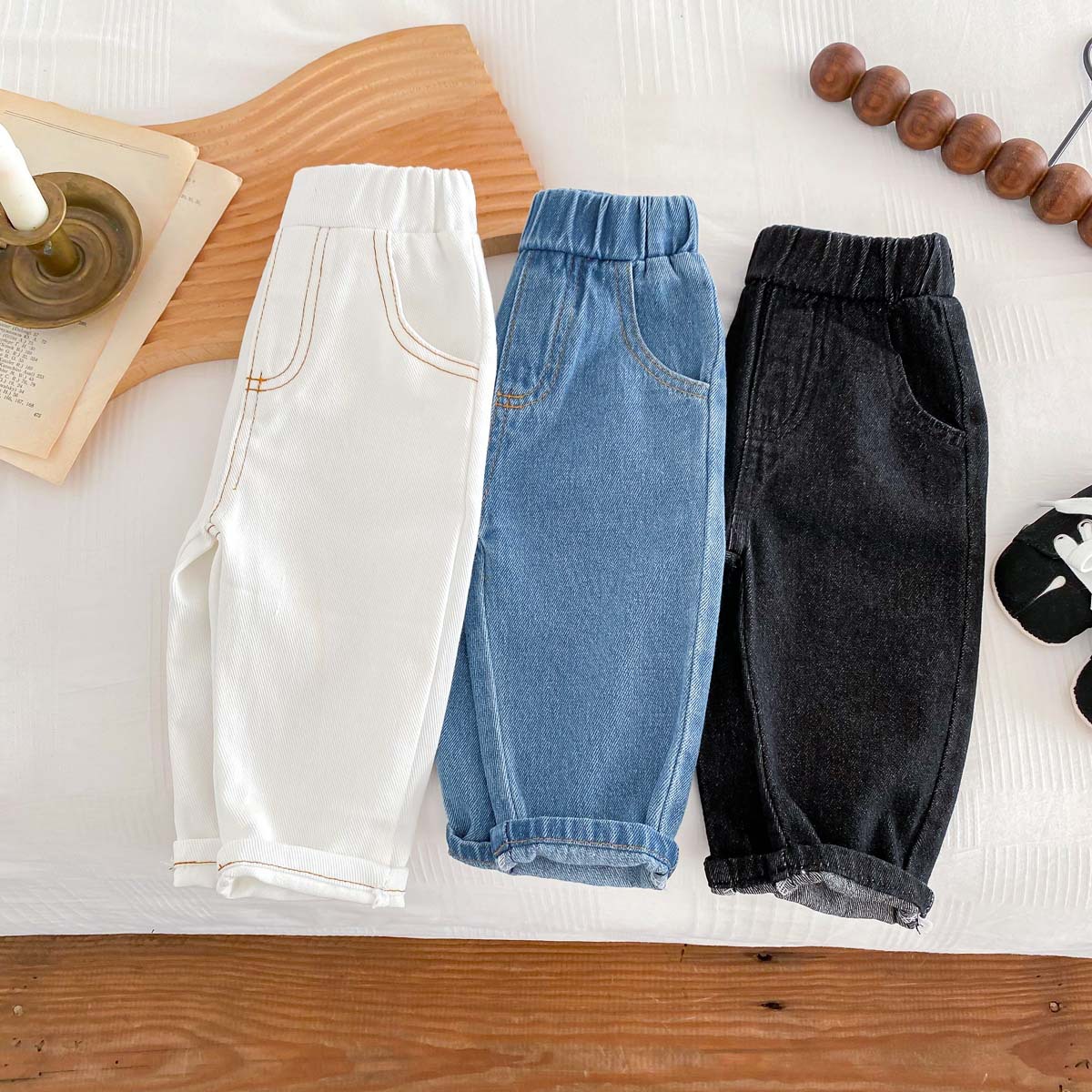 Picture of Children's Pure Color Jeans Baby 0-5 Years Old Korean Style Soft Pants Newborn Boys Simple Autumn Casual Pants