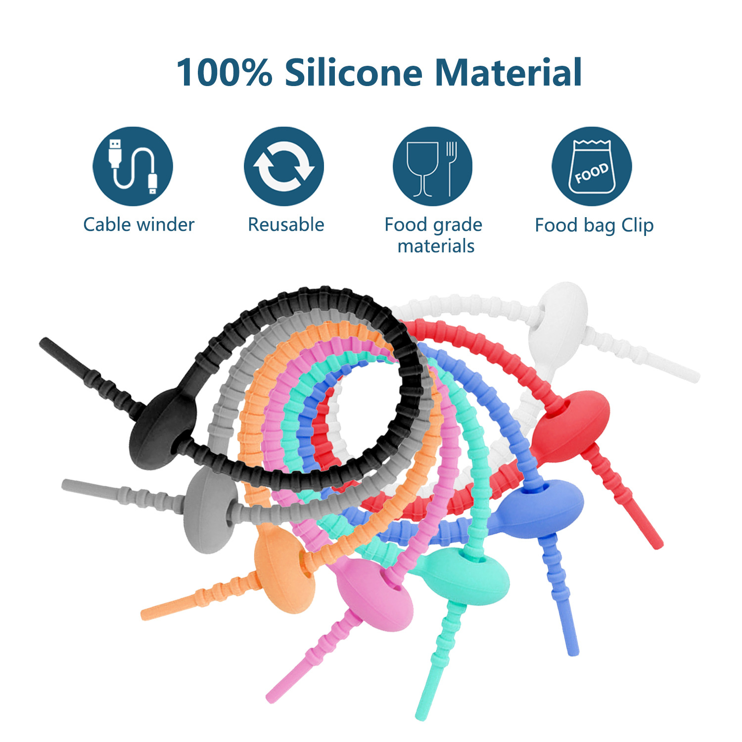 Picture of 180mm color silicone cable tie jewelry pendant stationery multifunctional lanyard data cable storage finishing winder