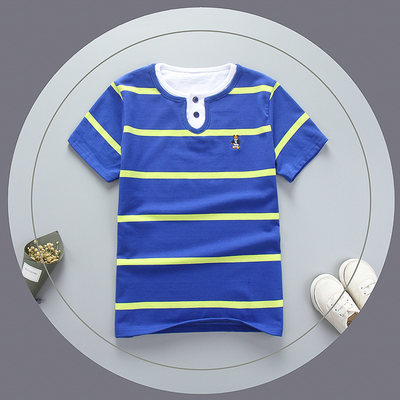 Picture of Barabbi bala children's cotton T-shirt children's summer short-sleeved shirt double collar round neck striped T-shirt