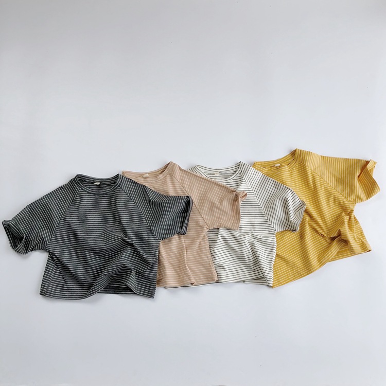 Picture of South Korea Children's Wear Summer Children's Korean-style Basic Striped T-shirt Short Sleeve Half Sleeve Thin Round Neck Middle Sleeve T for Boys and Girls
