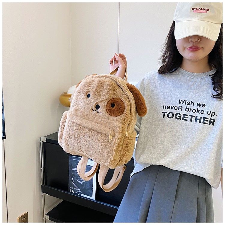 Picture of 2024 New Stuffed Puppy Backpack Cute Soft Girl Plush Bag Furry Bag School Bag Cartoon Student Small Backpack