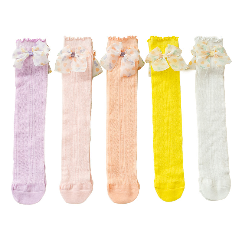 Picture of Girls' mid-calf socks summer thin Korean style bow Princess baby stockings mesh little girl calf socks