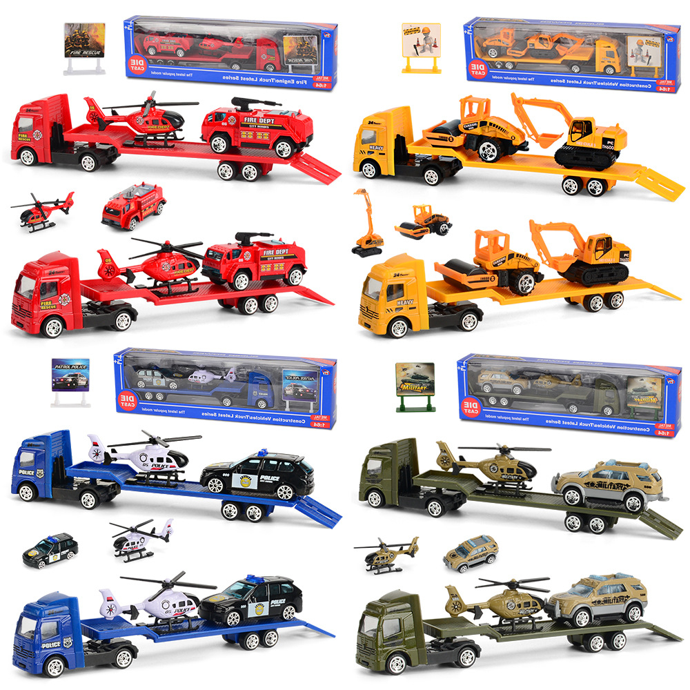 Coasting Trailer Toy 1:64 Mini Alloy Engineering Vehicle Children's Car Model 4 Piece Set Toy Cross Border