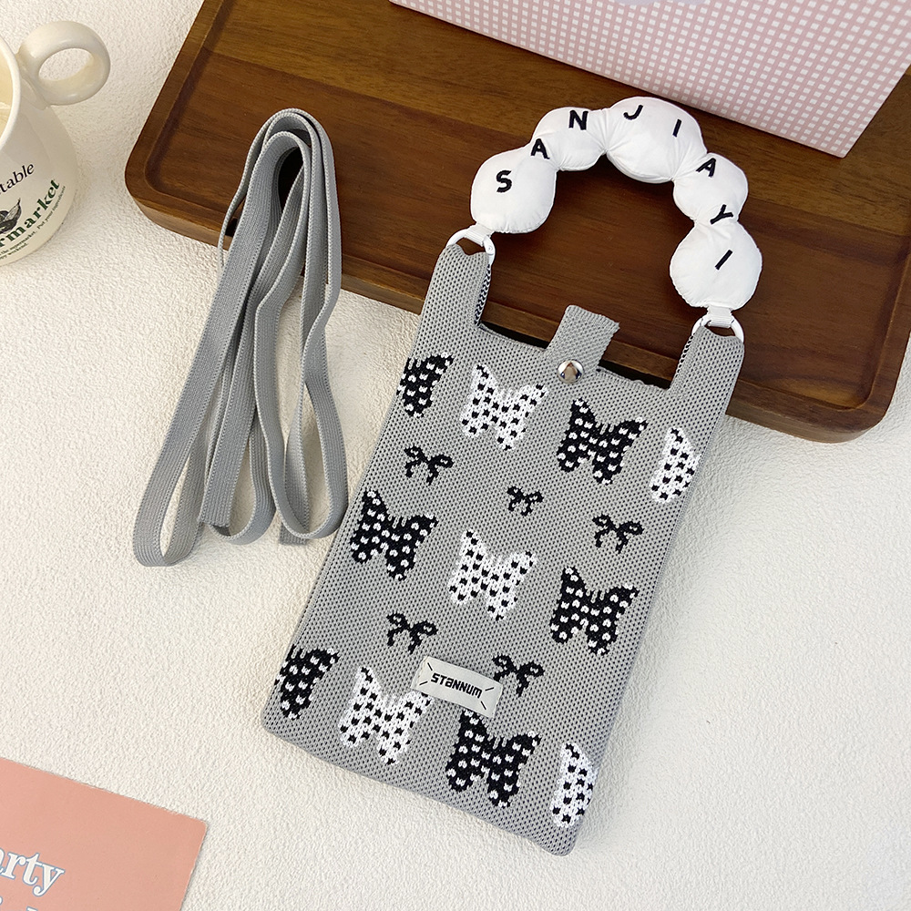 Picture of Cartoon Knitted Mobile Phone Bag Korean Style All-match Crossbody Bag Small Portable Student Coin Purse Single Shoulder Hand Bag