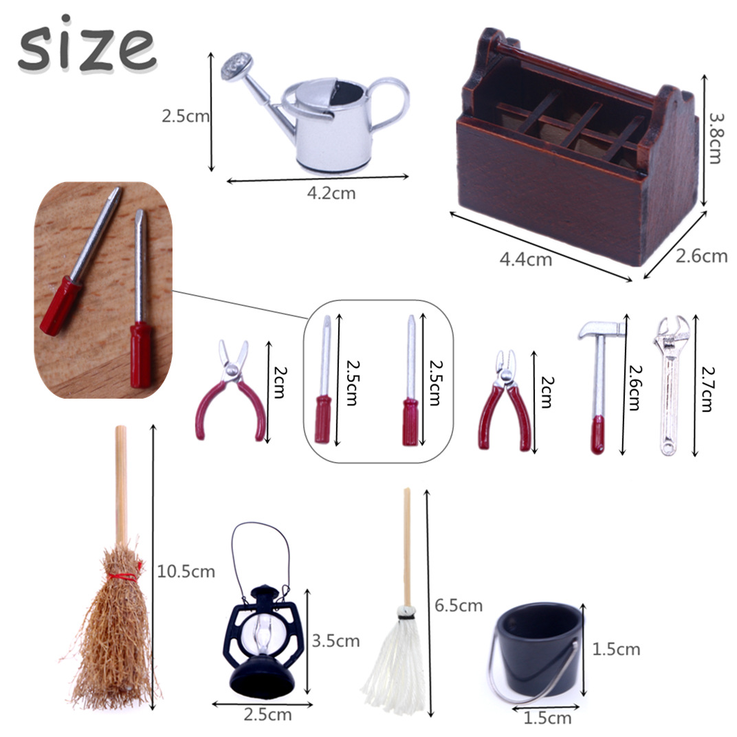 Picture of Dollhouse Doll House wooden toolbox set BJD alloy tool model OB11 miniature scene accessories