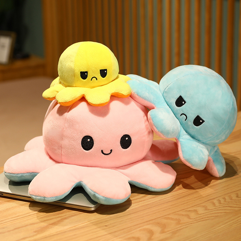 Flip Small Octopus Doll Double-sided Flip Doll Children Octopus Plush Toy Expression Face-changing Octopus Doll