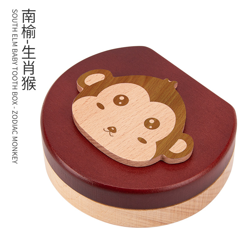 Picture of Wooden Children's Deciduous Teeth Box 1-3-5 Years Old and a Half Baby's Fairy Hair Deciduous Teeth Storage Box One Year Old Memorial Umbilical Cord Collection Box