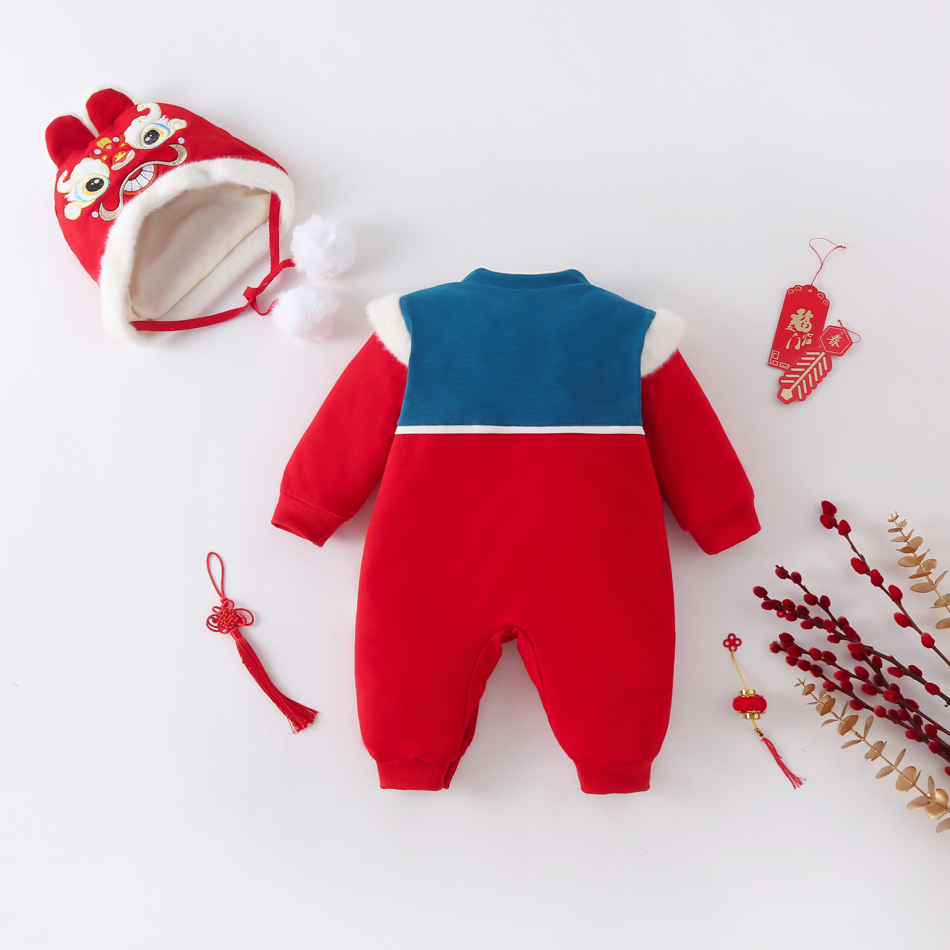 Picture of Chinese Style Winter Clothes Baby's Harper New Year's Climbing Clothes Double-Layer fleece-lined Thickened Year of the Tiger Sweatshirt for Boys and Girls