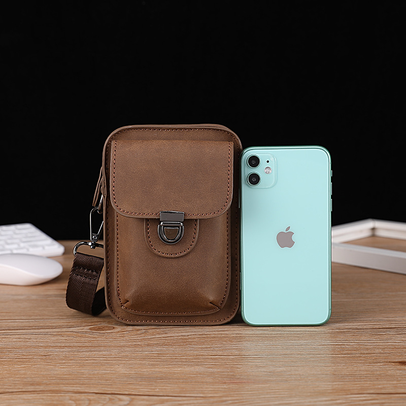 Picture of New Mobile Phone Bag Korean Style Men's Leather Shoulder Bag Outdoor Casual Mini Waist Bag Crazy Horse Leather Cigarette Bag