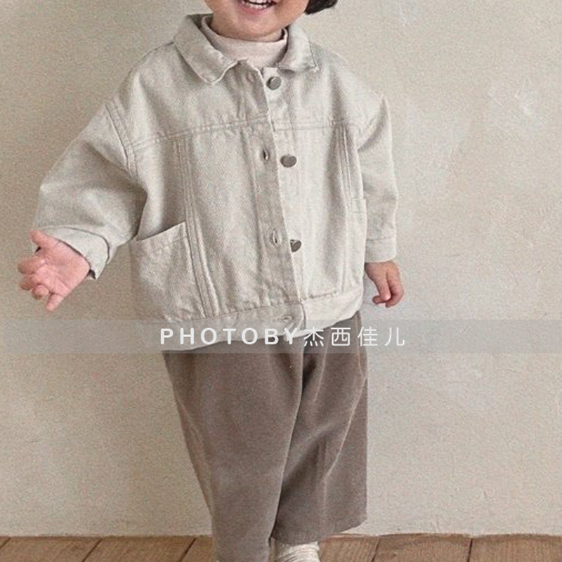 Picture of Ins Korean Style Boys and Girls Spring New Children's Jacket Handsome Fashion Laps Side Bag Children's Jacket Denim Cardigan