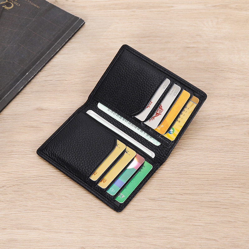 Men's Genuine Leather Card Holder Customized Litchi Pattern Top Layer Cowhide Credit Card Holder Anti-Magnetic RFID Customized 8106