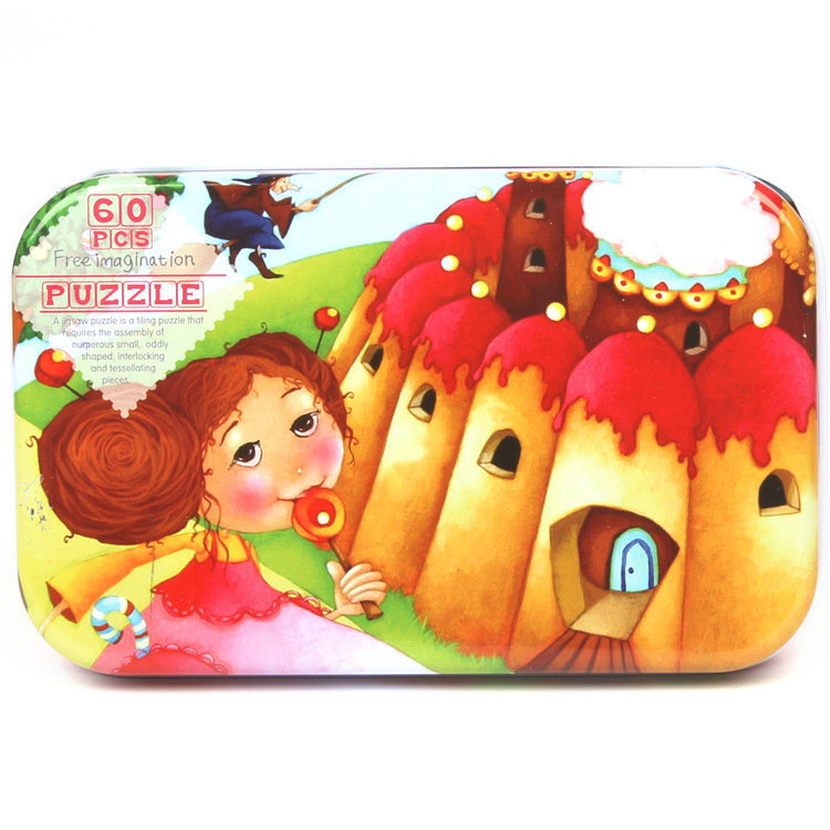 Picture of 60 pieces iron box puzzle children's educational kindergarten early education cartoon wooden puzzle toy generation