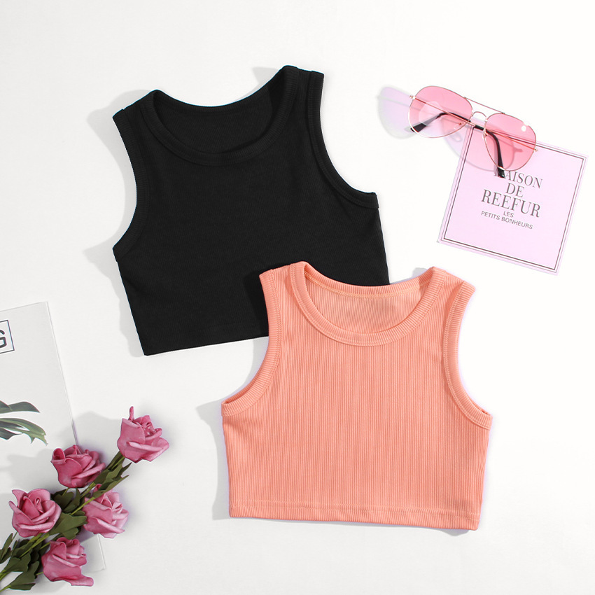 Picture of 2023 Girl's Rib Vest Baby Girl's Clothing Sling Sports Cotton New European and American Fashion Sleeveless Top