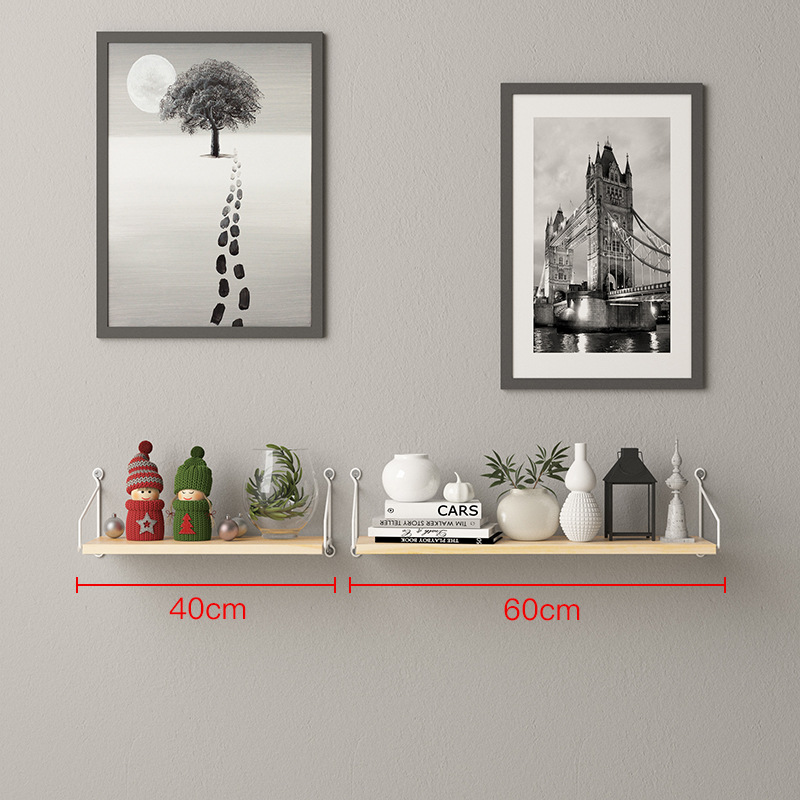 Picture of No-Drill Solid Wood Wall-Mounted Shelf, Straight Partition, Wall-Mounted Bookshelf, Bedroom Decorative Wall Storage