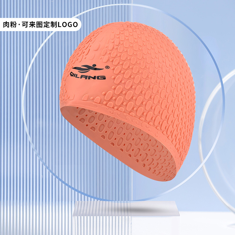 Picture of Vernon adult swimming cap silicone waterproof men's and women's water drop cap custom logo high elastic long hair ear protection large swimming cap