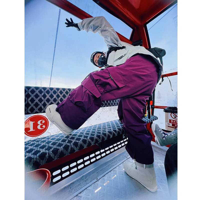 Ski Pants with Snow Skirt, Single Board and Double Board, Windproof and Waterproof Outdoor Women's Snow Pants, Loose Ski Pants, Ski Equipment